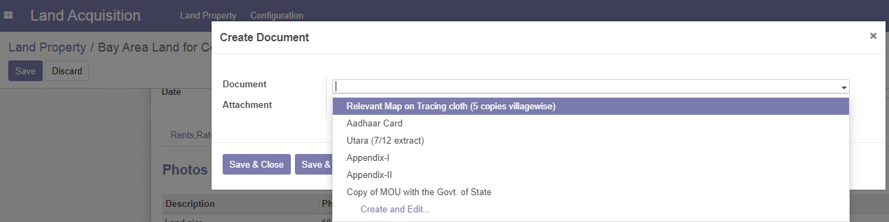 User further can upload remaining information like nearest places to the land, photos and documents, similar properties, land owner, their contribution and description. User can create the type of document required for land based on their country’s specification through configuration and select while uploading the document copy.