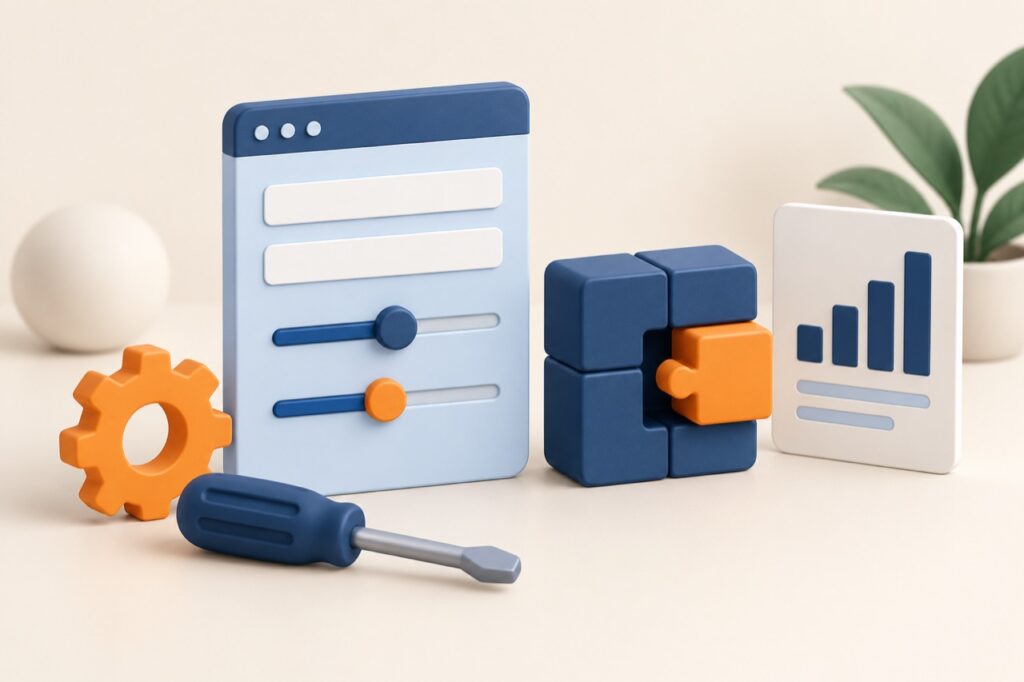 Configurable form, modular extension block and report card illustrating ERP customization