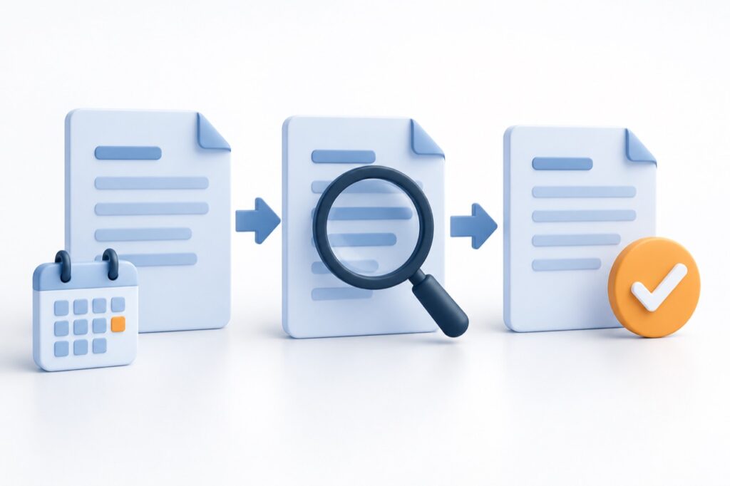 Document review workflow with a calendar and approval symbol